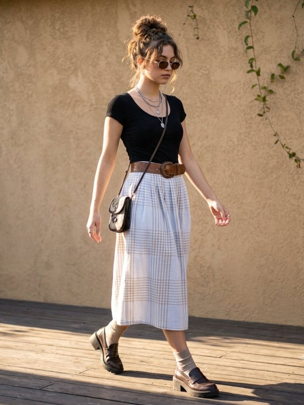 Vintage Carriage Court Plaid Pleated Preppy Midi Skirt Cotton Blend Size 6